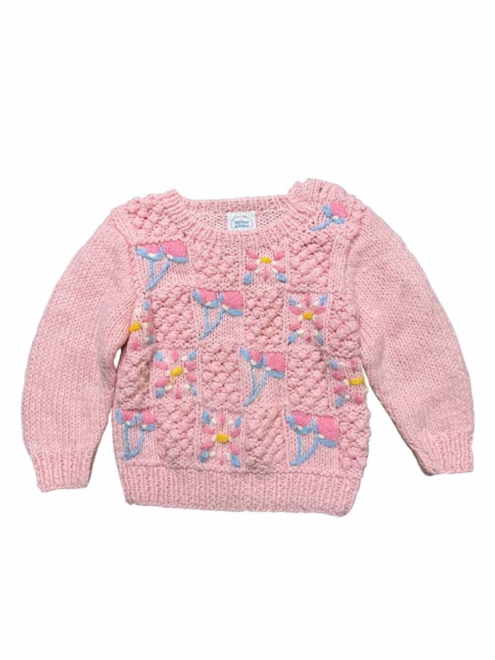 Vintage Mine Alone Hand Knit Pink Floral Sweater Toddler 24M Cottagecore